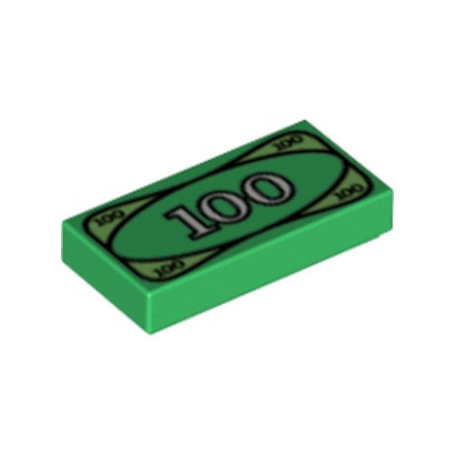 LEGO 4295260 TILE 1X2 PRINTED BANK NOTE OF 100 - DARK GREEN