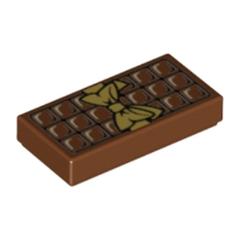 LEGO 6139435 PLATE SMOOTH 1X2 PRINTED CHOCOLATE BAR - REDISH BROWN