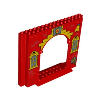 LEGO 6342618 WALL 4X16X10 W. GATE PRINTED - RED