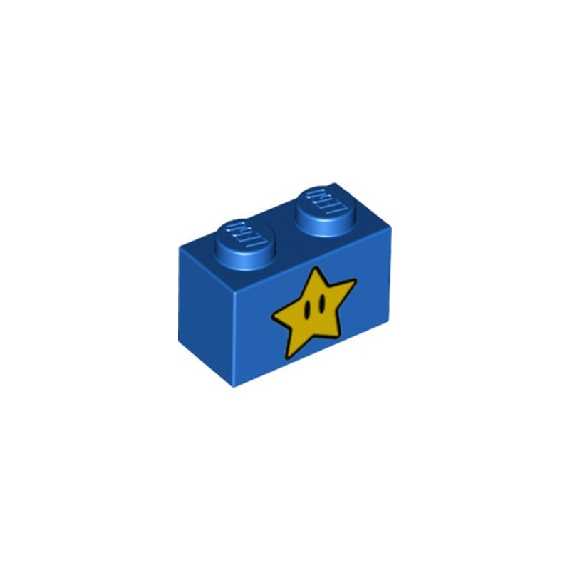 LEGO 6334673 BRICK 1X2, PRINTED STAR SUPER MARIO - BLUE