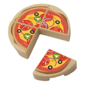 4 Parts de Pizza Chorizo imprimées sur Brique Lego®