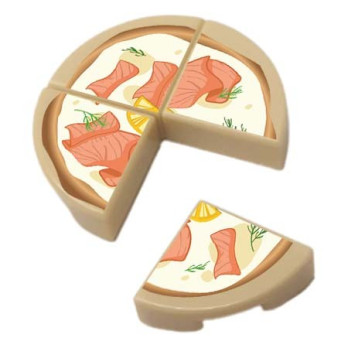 4 Slices of Pizza with Salmon printed on Lego® Brick