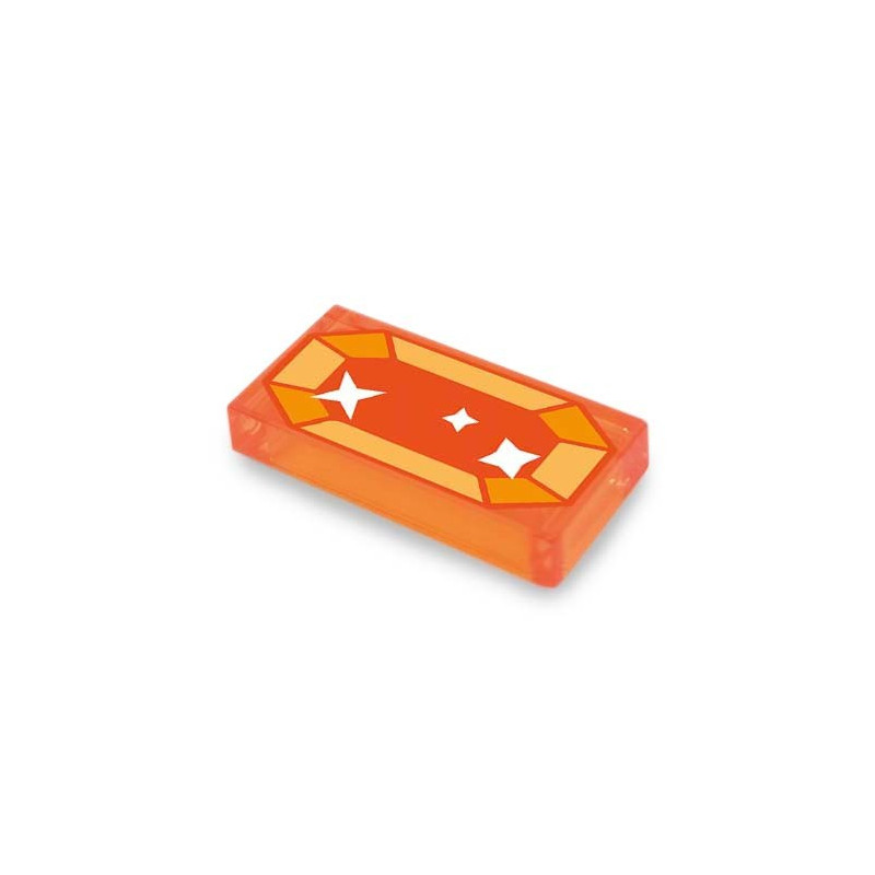 Orange Jewel Printed on 1x2 Lego® Brick - Transparent Orange