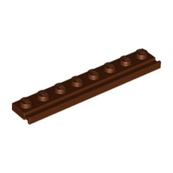 LEGO 6313736 PLATE 1X8 W/ RAIL - REDDISH BROWN