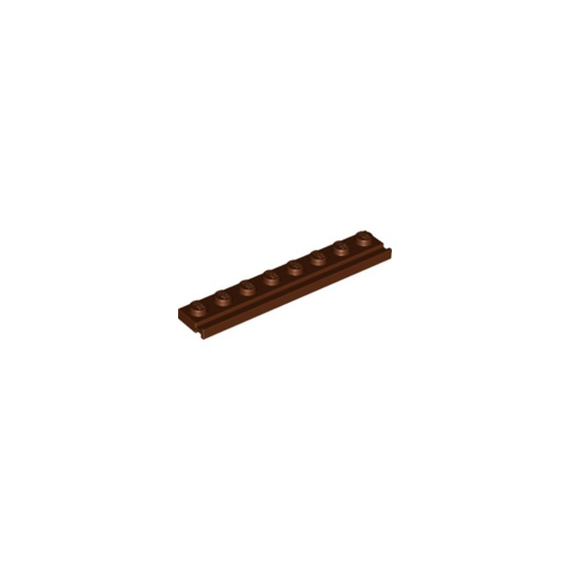 LEGO 6313736 PLATE 1X8 W/ RAIL - REDDISH BROWN