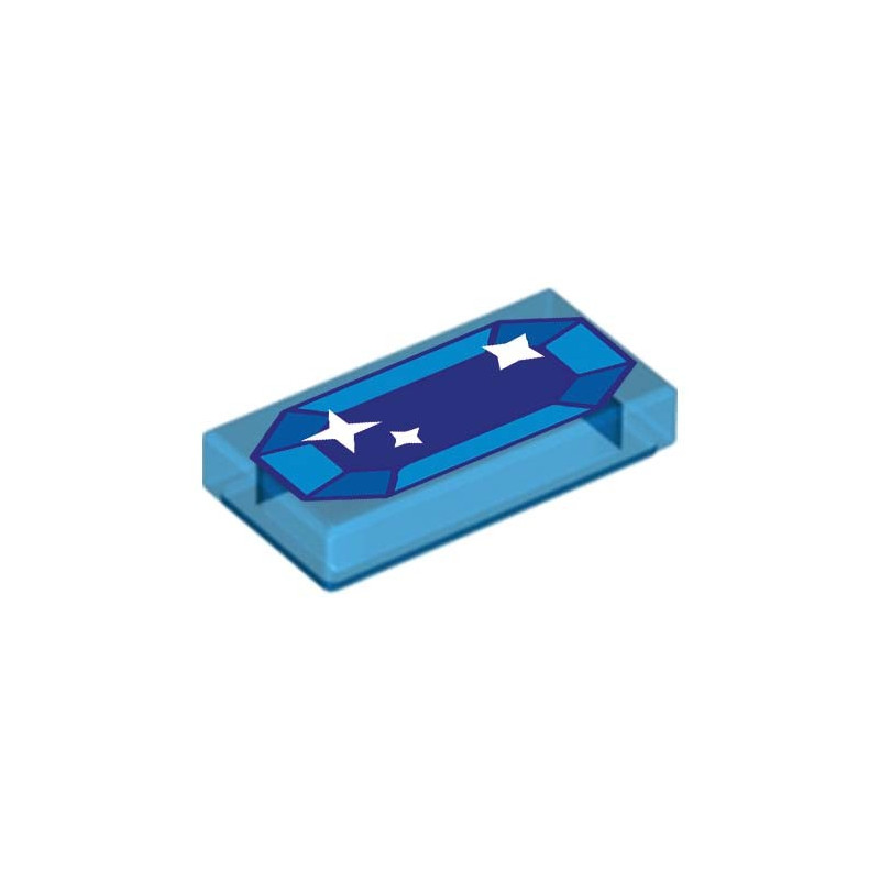 Blue Jewel Printed on 1x2 Lego® Brick - Transparent Dark Blue