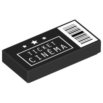 Ticket de Cinéma imprimé sur Brique 1x2 Lego® - Noir