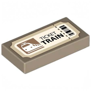 Ticket de train imprimé sur Brique 1x2 Lego® - Sand Yellow