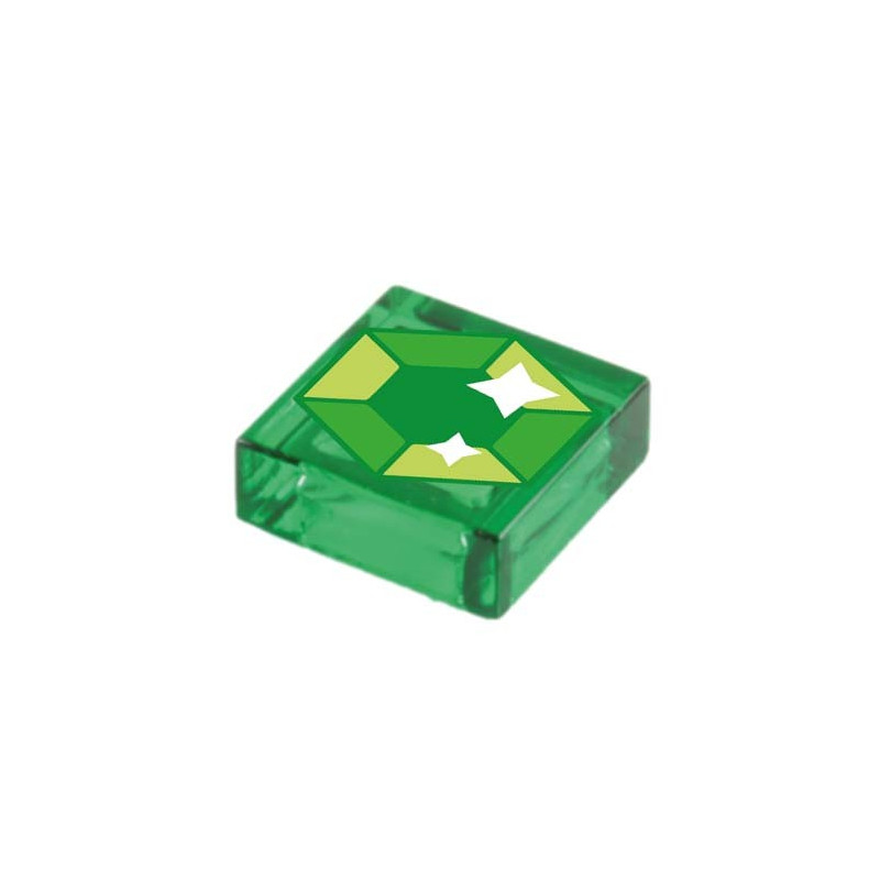 Grünes Juwel gedruckt auf 1 x 1 Lego®-Stein – transparentes Grün