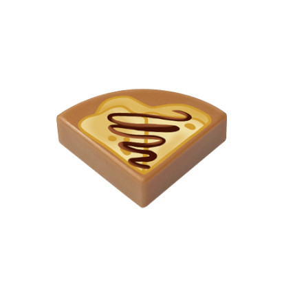 Pezzo di pancake al cioccolato stampato su Mattoncino liscio 1/4 tondo Lego® 1x1 - Medium Nougat