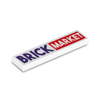 Enseigne Brick Market version blanc imprimée sur Brique Lego® 1x4 - Blanc