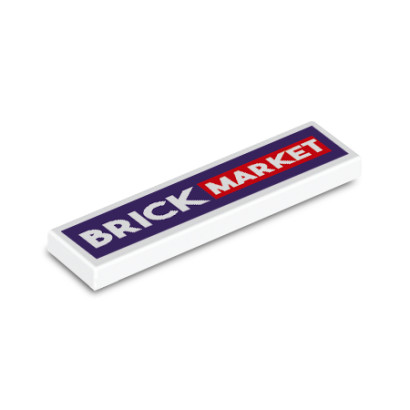 Brick Market letrero versión azul impreso en ladrillo Lego® 1x4 - Blanco
