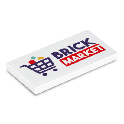 Brick Market sign white version printed on Lego® 2x4 brick - White