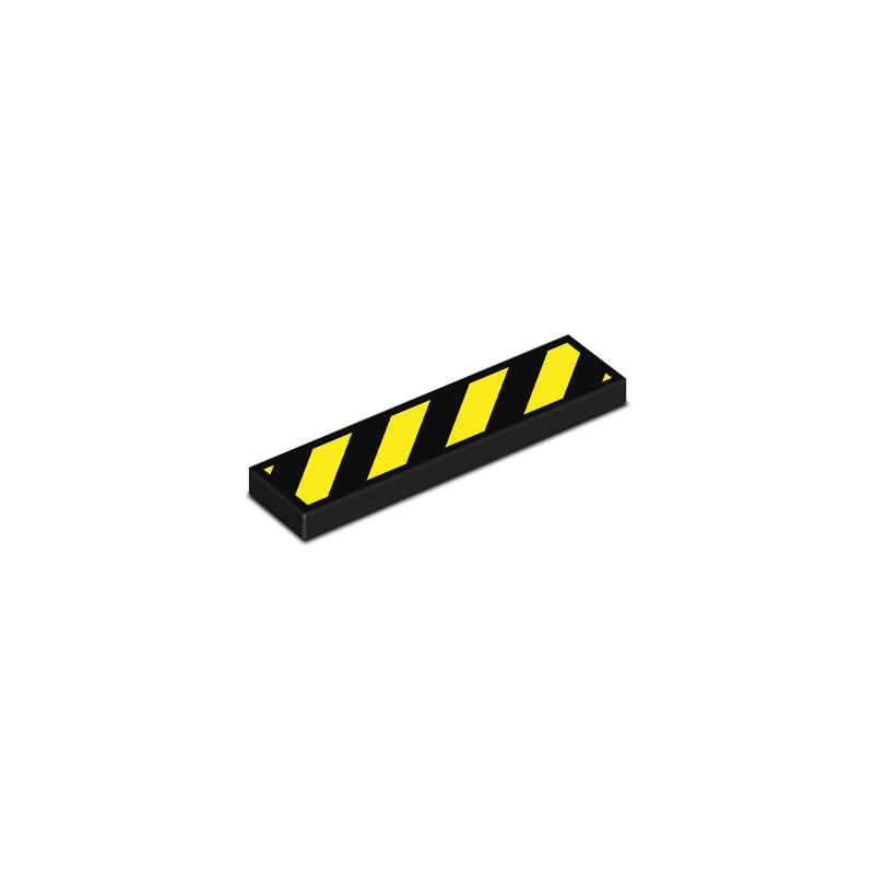 Black and yellow traffic barrier printed on Lego® Brick 1X4 - Black