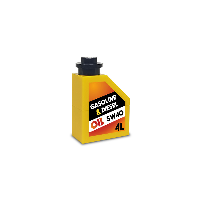 Motor Oil Can printed on Lego® Brick 1X2X1/2 - Yellow
