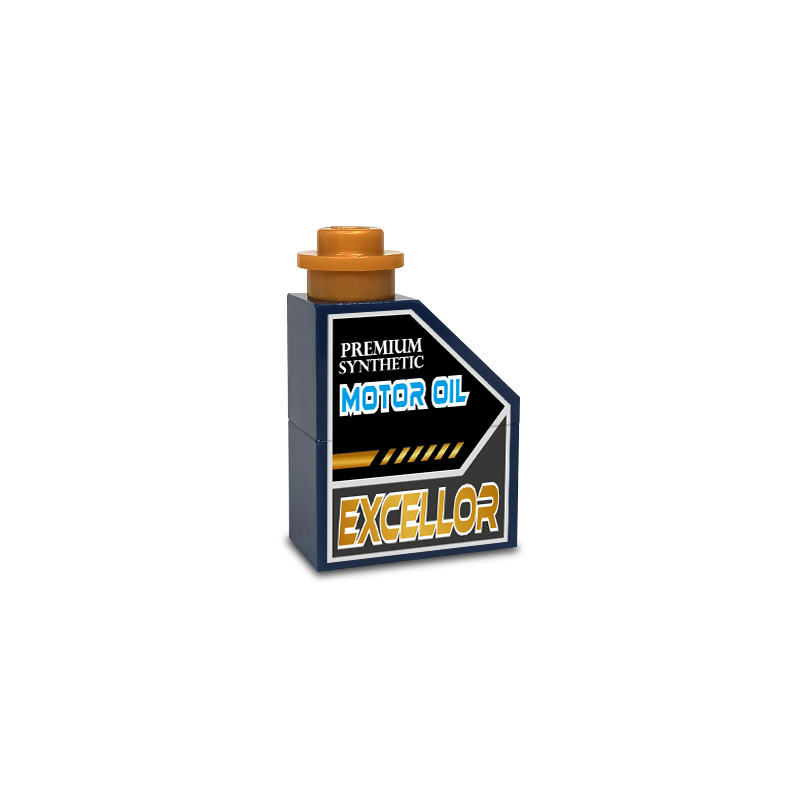 Premium Motor Oil Can printed on Lego® Brick 1X2X1/2 - Earth Blue