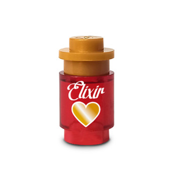 Flask of Elixir of Love printed on Lego® Brick 1X1 - Transparent Red