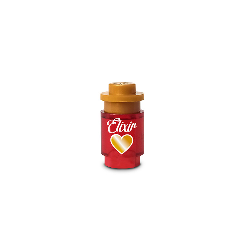 Flask of Elixir of Love printed on Lego® Brick 1X1 - Transparent Red