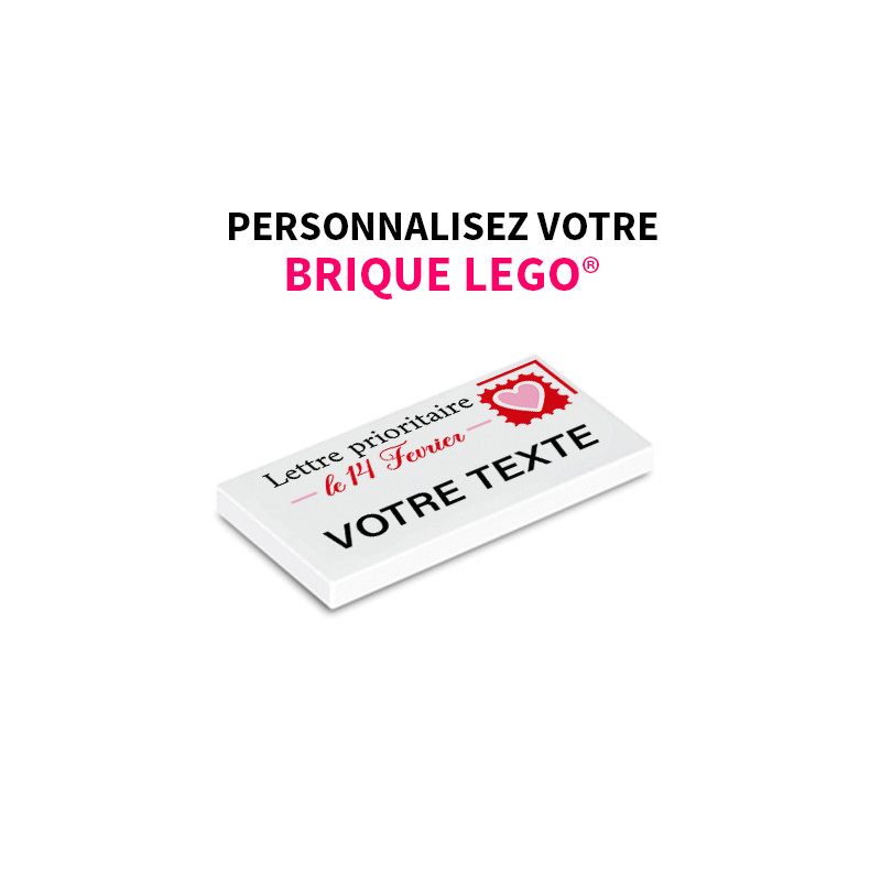 Brique 2X4 "Lettre Prioritaire" à personnaliser - Imprimée sur Brique Lego - Blanc