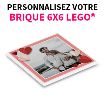 Carte de Saint Valentin personnalisable  imprimée sur brique Lego® plate lisse 6X6 - Blanc