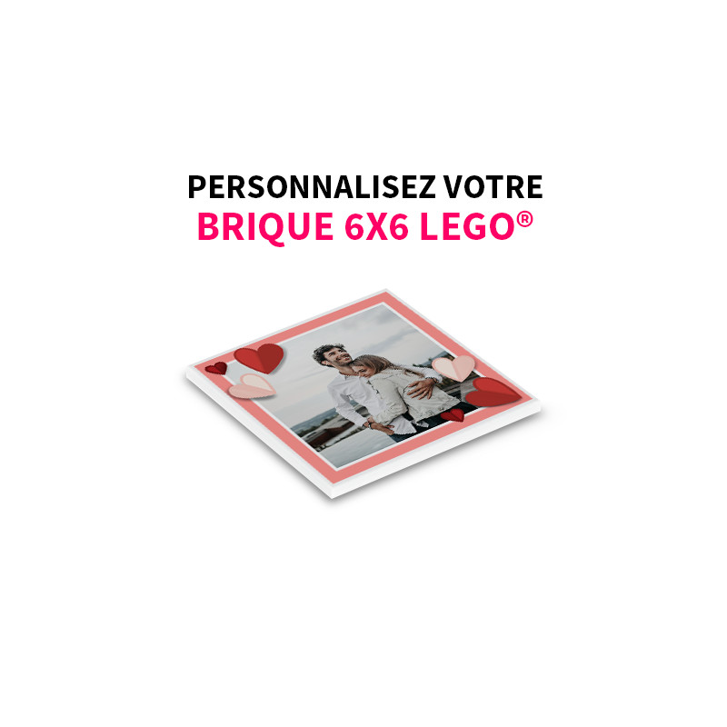 Carte de Saint Valentin personnalisable  imprimée sur brique Lego® plate lisse 6X6 - Blanc
