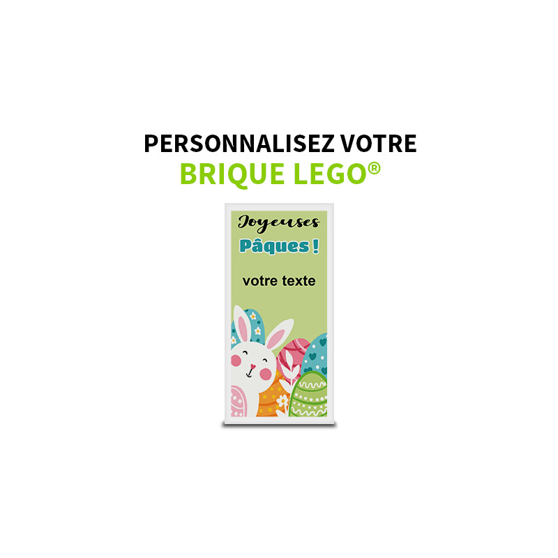Stein "Joyeuses Pâques" zum Personalisieren gedruckt auf Lego® 2X4 Stein - Weiß