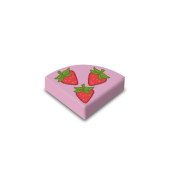 Fraises imprimées sur Brique plate lisse 1/4 de rond Lego® 1x1 - Rose clair
