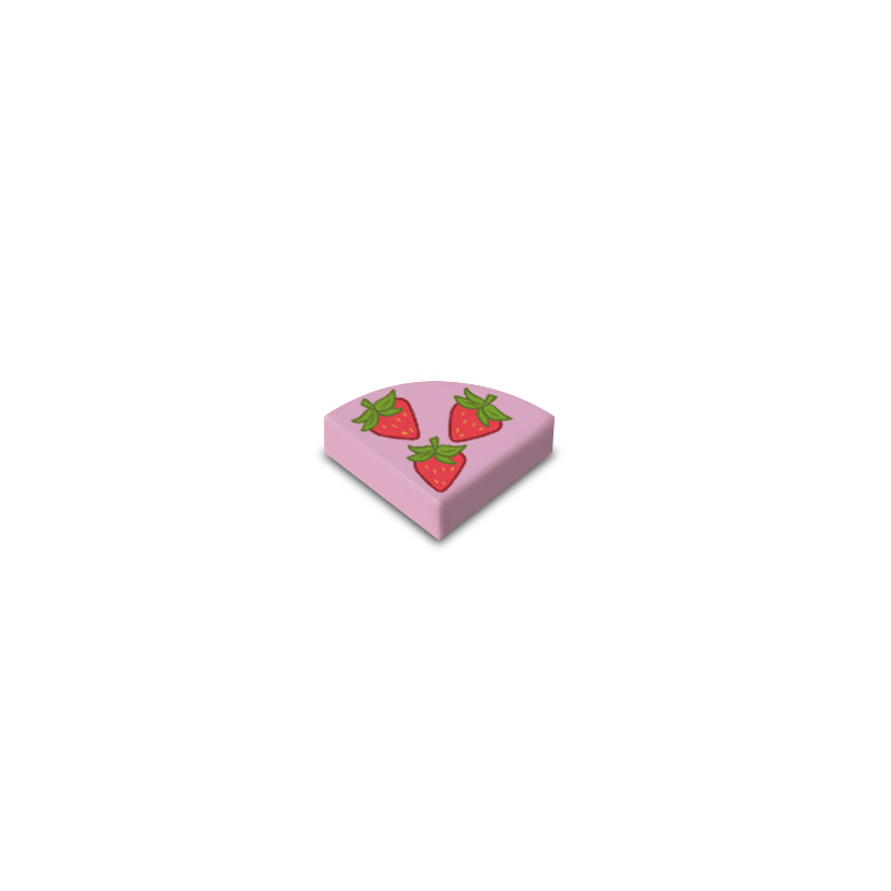 Strawberries printed on flat tile 1/4 round Lego® 1x1 - Bright Pink