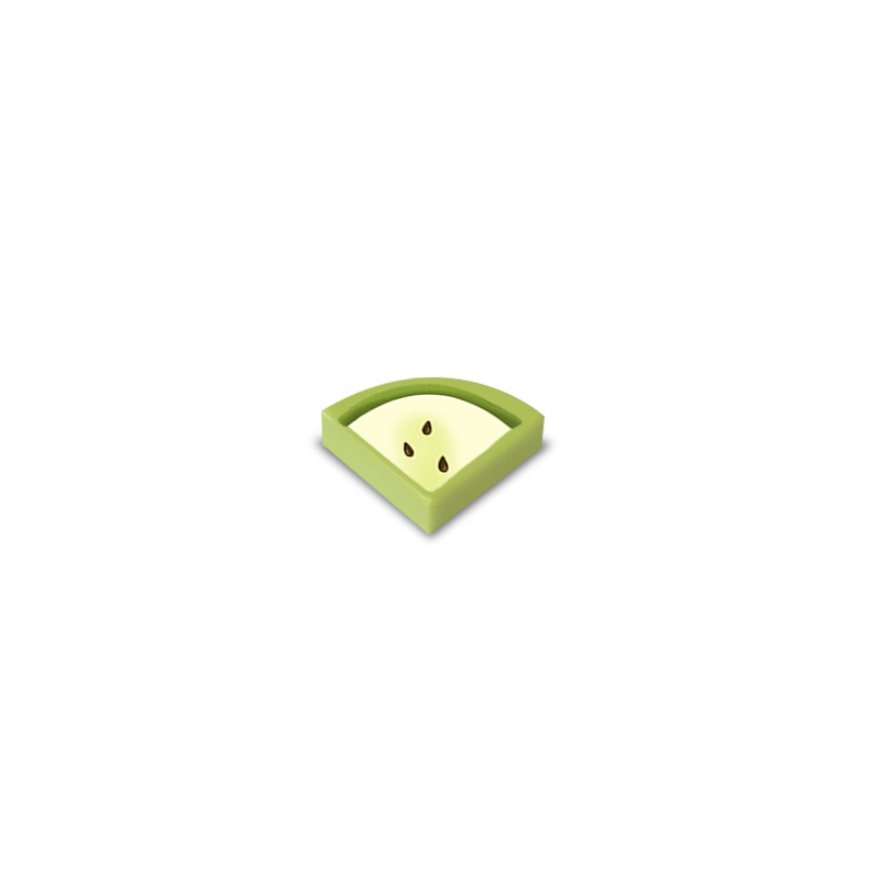 Fetta di mela stampata su mattone liscio piatto 1/4 rotondo Lego® 1x1 - Sping Yellowish Green