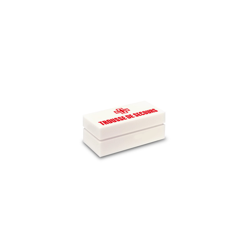 "Trousse de secours" soccorso stampato su mattoncino Lego® 1X2 - Bianco