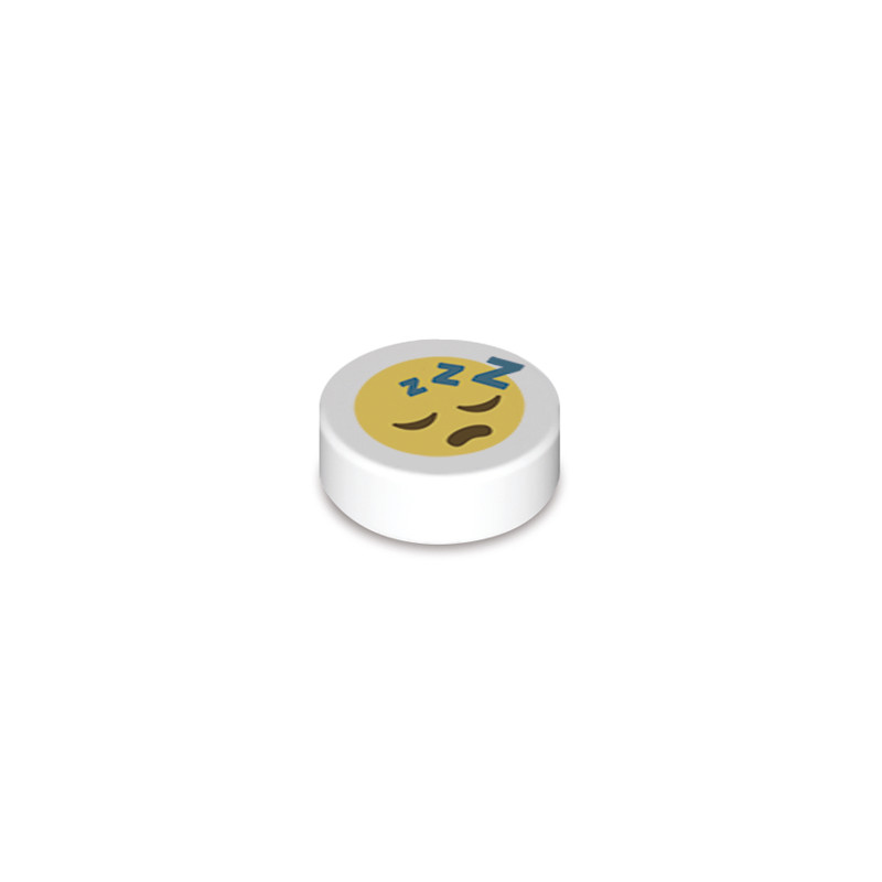 Emoji endormi imprimé sur Brique Lego® 1x1 ronde - Blanc