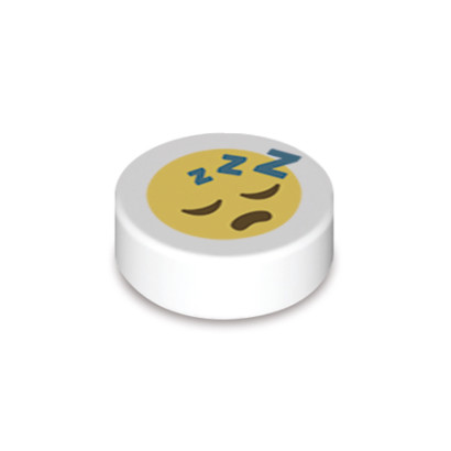 Emoji endormi imprimé sur Brique Lego® 1x1 ronde - Blanc