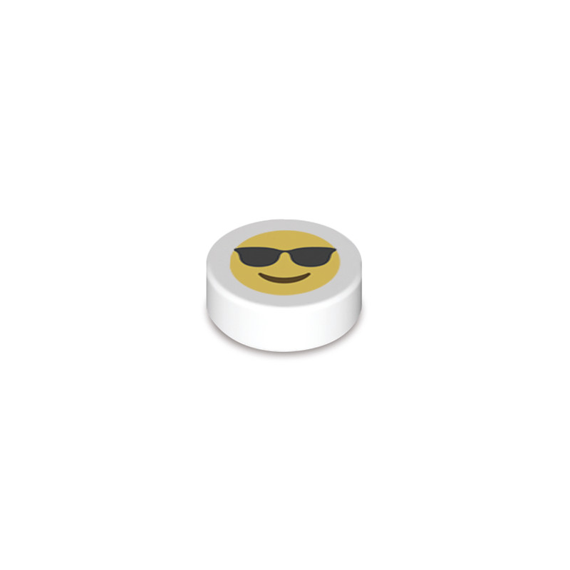 Emoji Cool imprimé sur Brique Lego® 1x1 ronde - Blanc