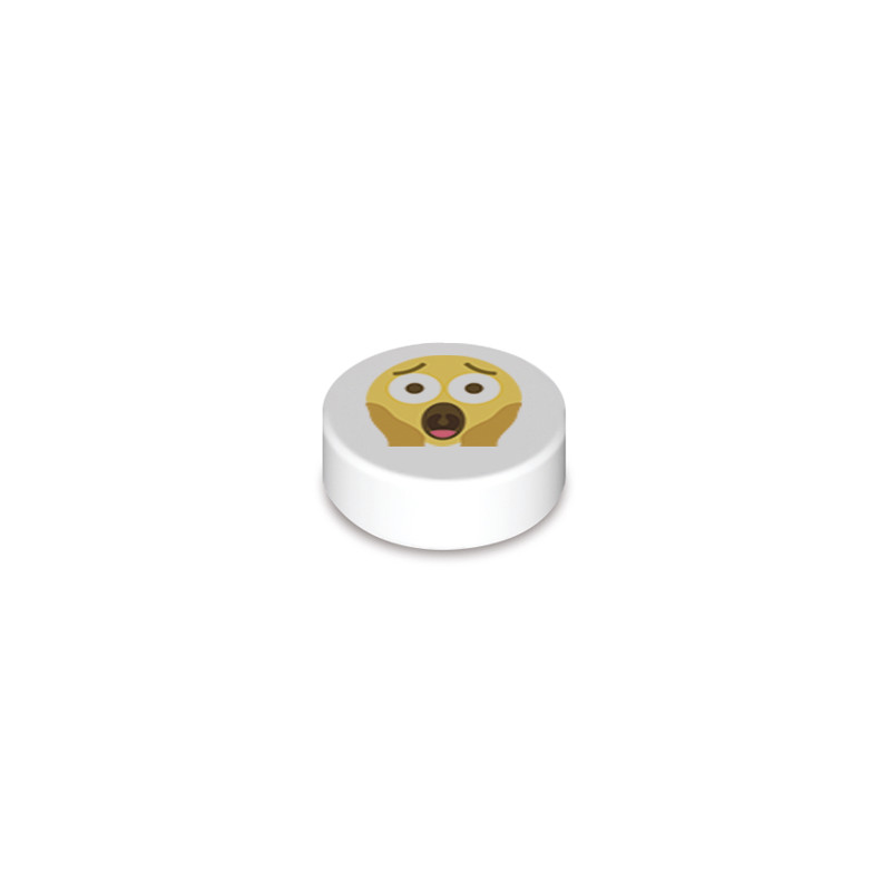 Emoji „Fear“ gedruckt auf Lego® Stein 1x1 rund – Weiß