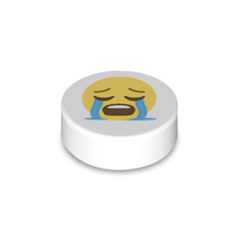 Emoji "llorando" impreso en un ladrillo Lego® redondo 1x1 - Blanco