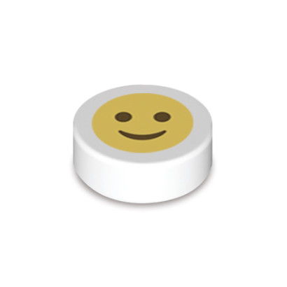 Emoji „Smile“ gedruckt auf Lego® Stein 1x1 rund – Weiß