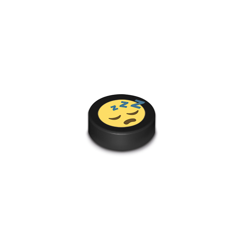 Sleeping Emoji Printed on 1x1 Round Lego® Brick - Black