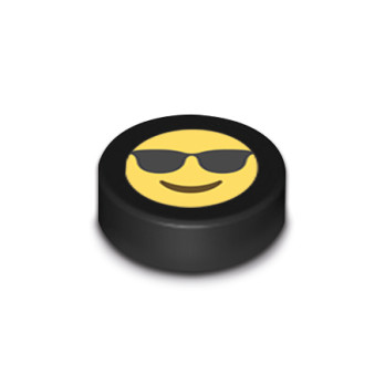 Emoji Cool imprimé sur Brique Lego® 1x1 ronde - Noir