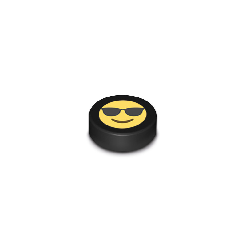 Emoji Cool imprimé sur Brique Lego® 1x1 ronde - Noir