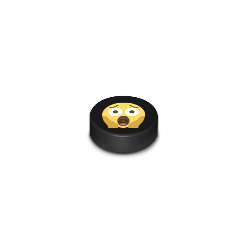 Emoji "Peur" imprimé sur Brique Lego® 1x1 ronde - Noir