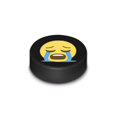 Emoji "llorando" impreso en un ladrillo Lego® redondo 1x1 - Negro