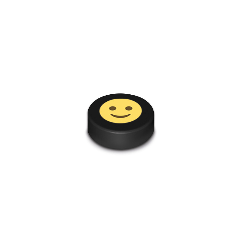 Emoji „Smile“ gedruckt auf Lego® Stein 1x1 rund – Schwarz