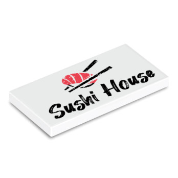 Enseigne "Sushi House" imprimée sur Brique Lego® 2x4 - Blanc