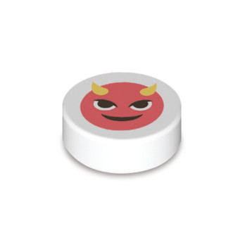 Emoji „Teufel“ gedruckt auf Lego® Stein 1x1 rund – Weiß