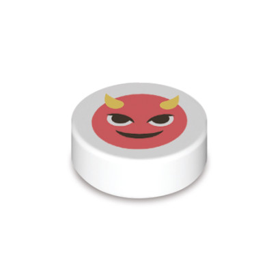 Emoji "Devil" printed on Lego® Brick 1x1 round - White