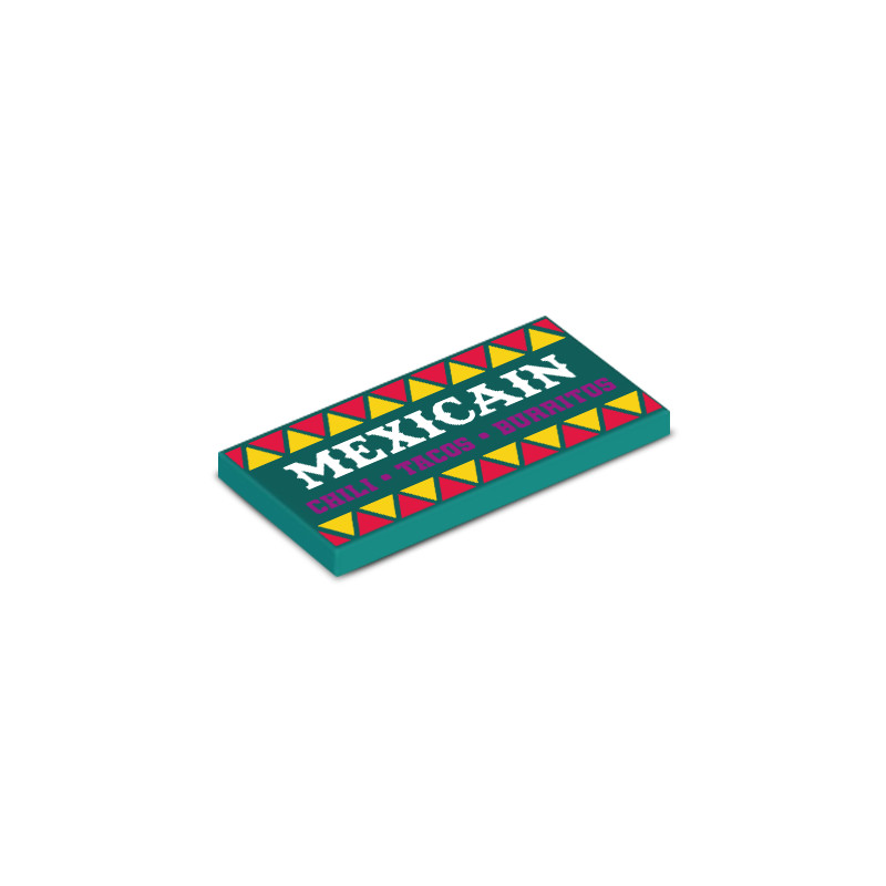 Mexican restaurant sign printed on Lego® 2X4 brick - Bright Bluegreen