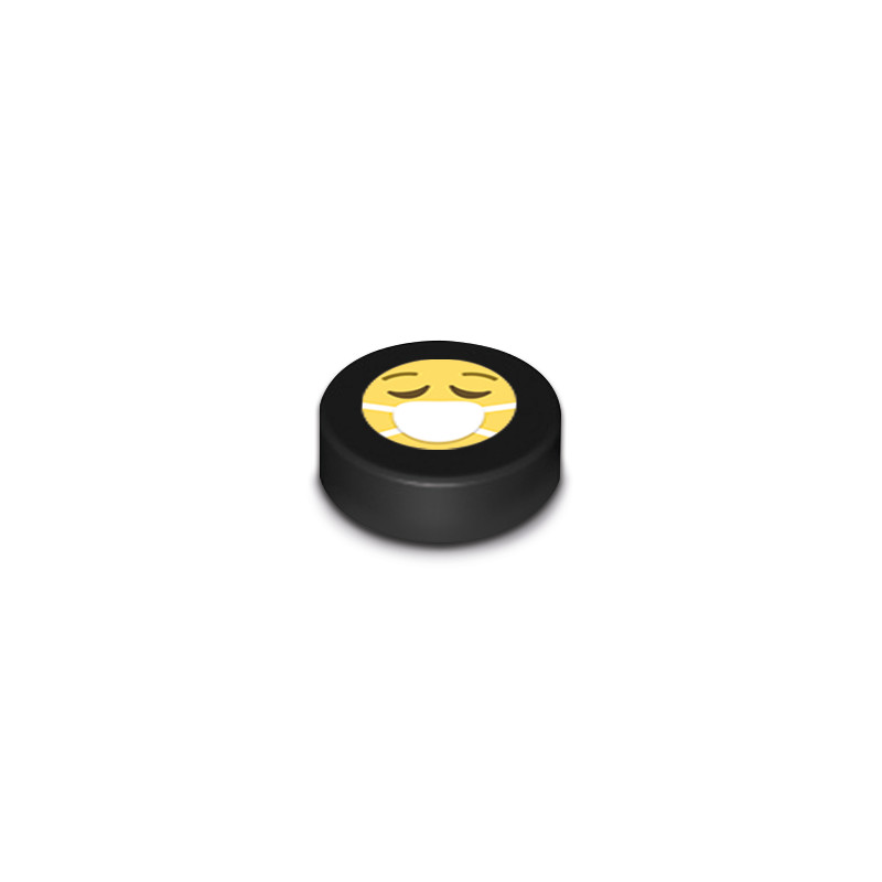 Emoji "Masque" imprimé sur Brique Lego® 1x1 ronde - Noir