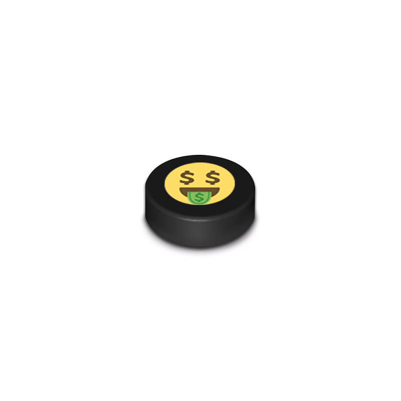 Emoji "Dollar" imprimé sur Brique Lego® 1x1 ronde - Noir
