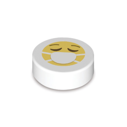 Emoji "Masque" imprimé sur Brique Lego® 1x1 ronde - Blanc
