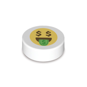 Emoji „Dollar“ gedruckt auf Lego® Stein 1x1 rund – Weiß